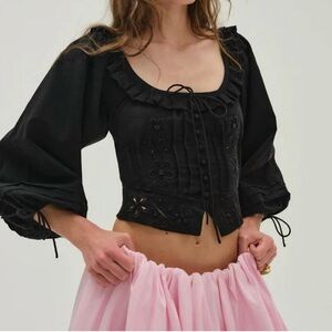 NWOT For Love and Lemons Harlow Black Lace Embroidered Blouse